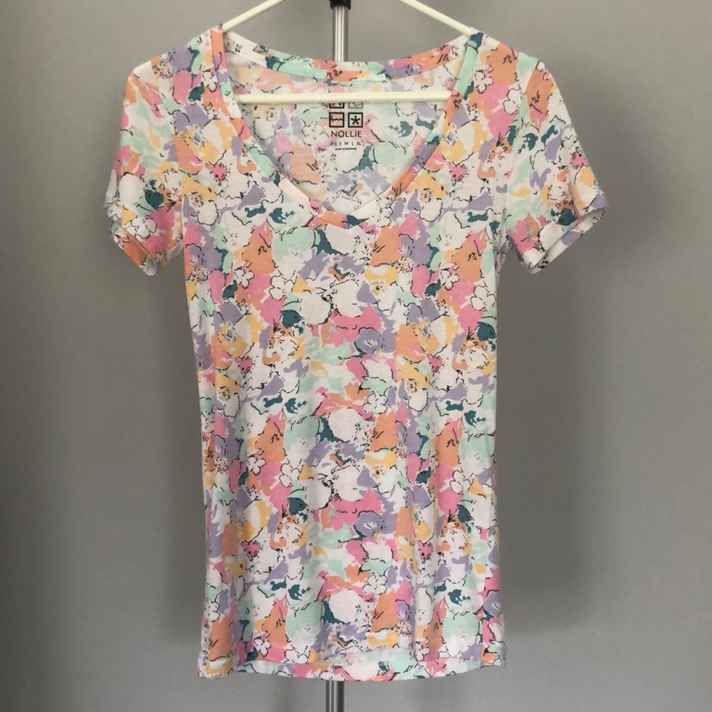 Nollie Floral V Neck T Shirt Size Xtra Small XS